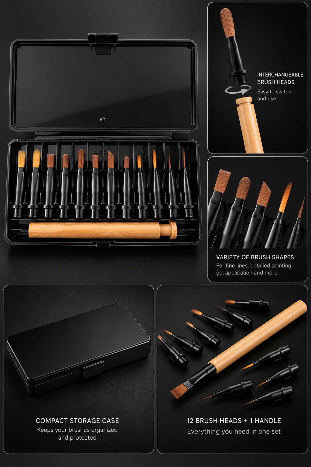 Nail Art Brush 12-pc Set – Black