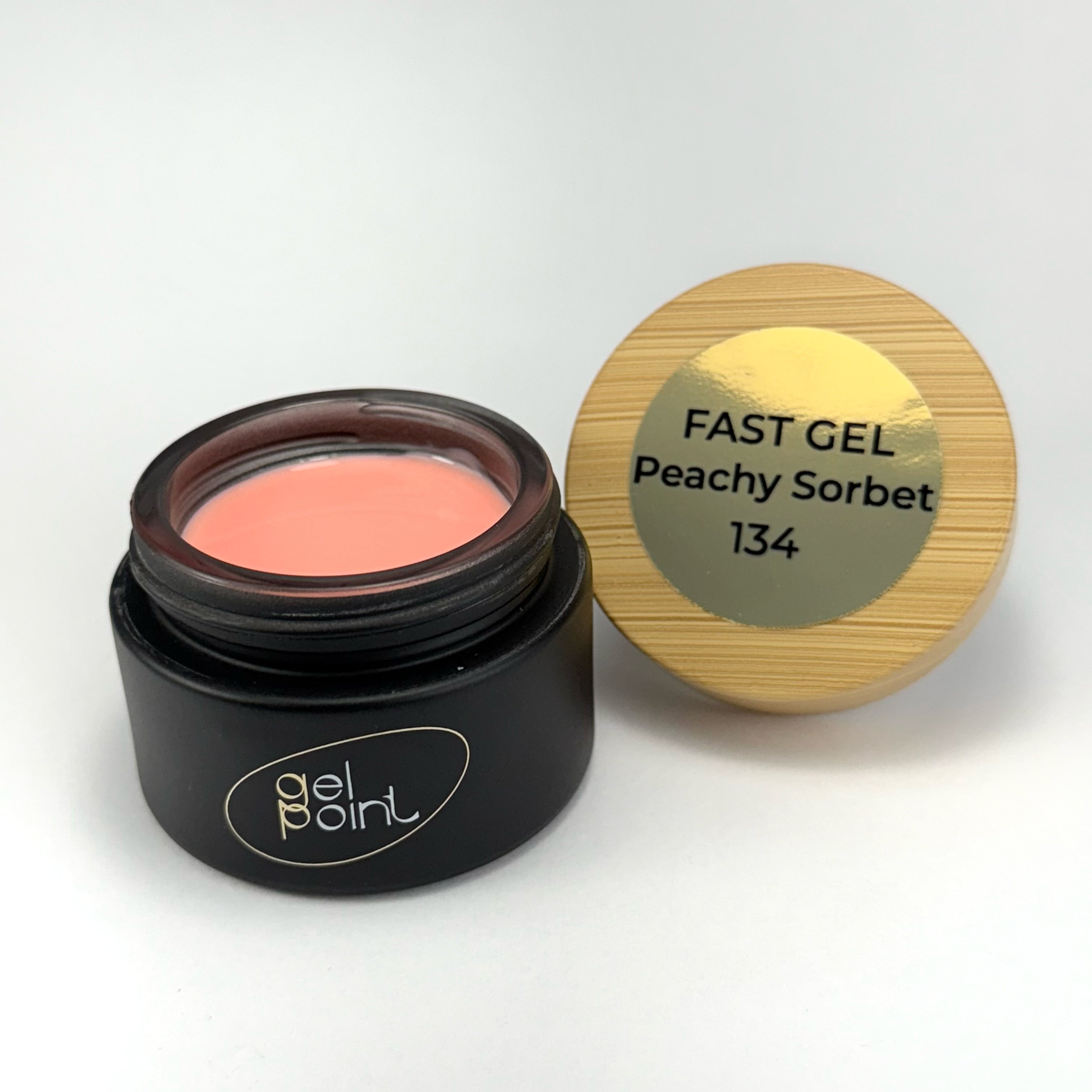 Fast Gel 134 "Peachy Sorbet" Gel Point Builder Gel, Fast 5 Sec Cure UV/LED Hard Gel for Nail Extension, liquid, Strong Self-Leveling, No Lifting, No Cracks,