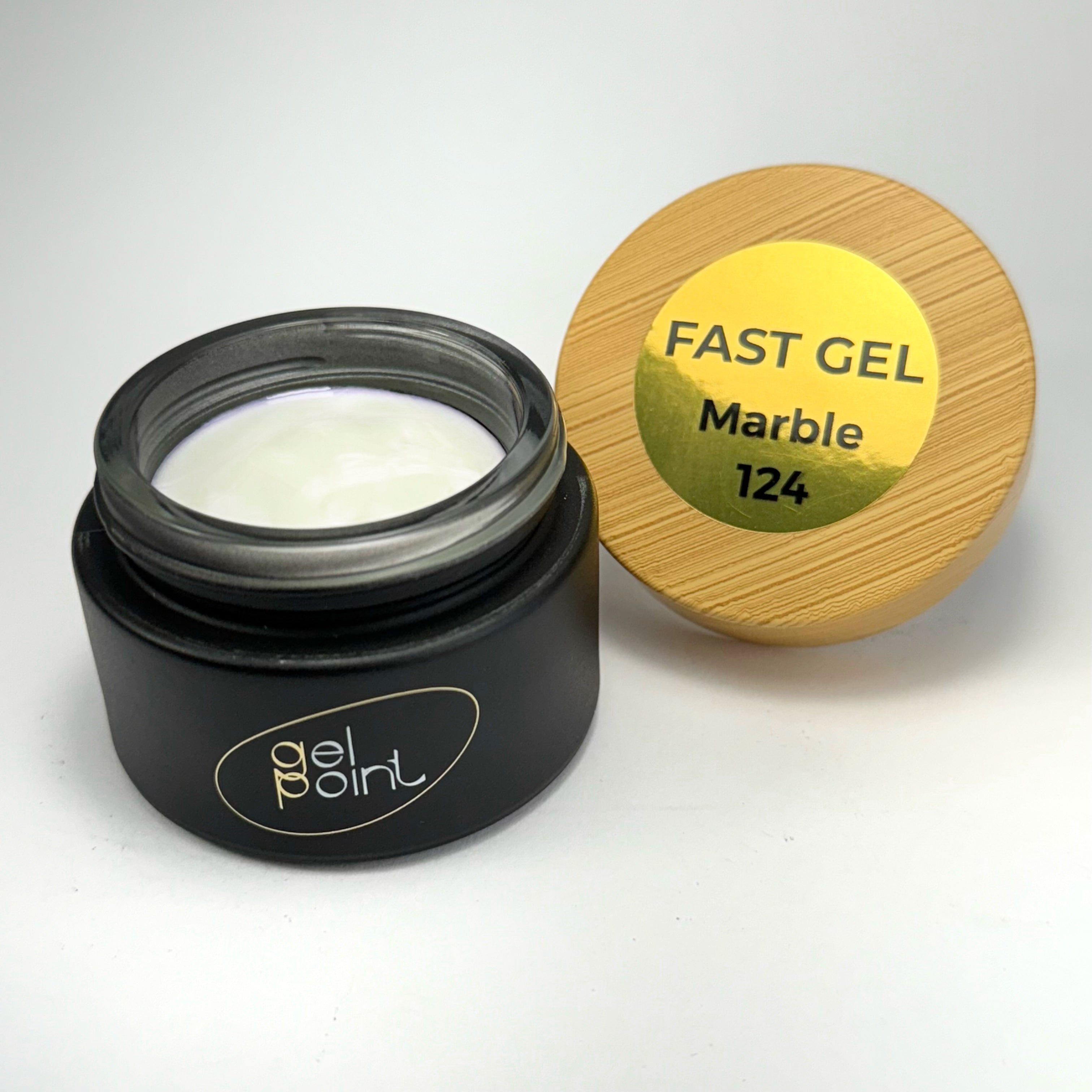 Fast Gel 124 "Marble" Gel Point Builder Gel, Fast 5 Sec Cure UV/LED Hard Gel for Nail Extension, liquid, Strong Self-Leveling, No Lifting, No Cracks,