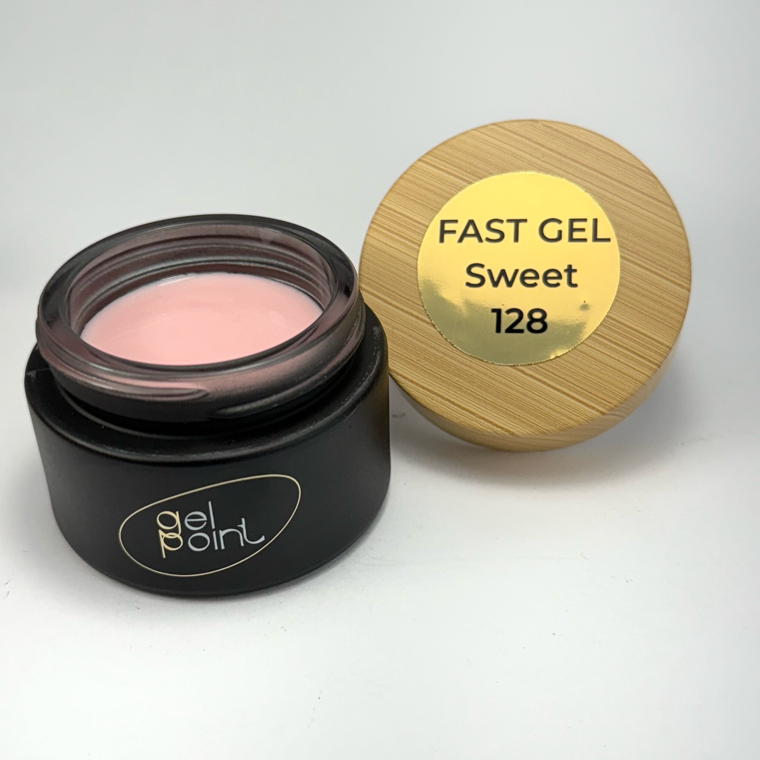 Fast Gel 128 "Sweet" Gel Point Builder Gel, Fast 5 Sec Cure UV/LED Hard Gel for Nail Extension, liquid, Strong Self-Leveling, No Lifting, No Cracks,
