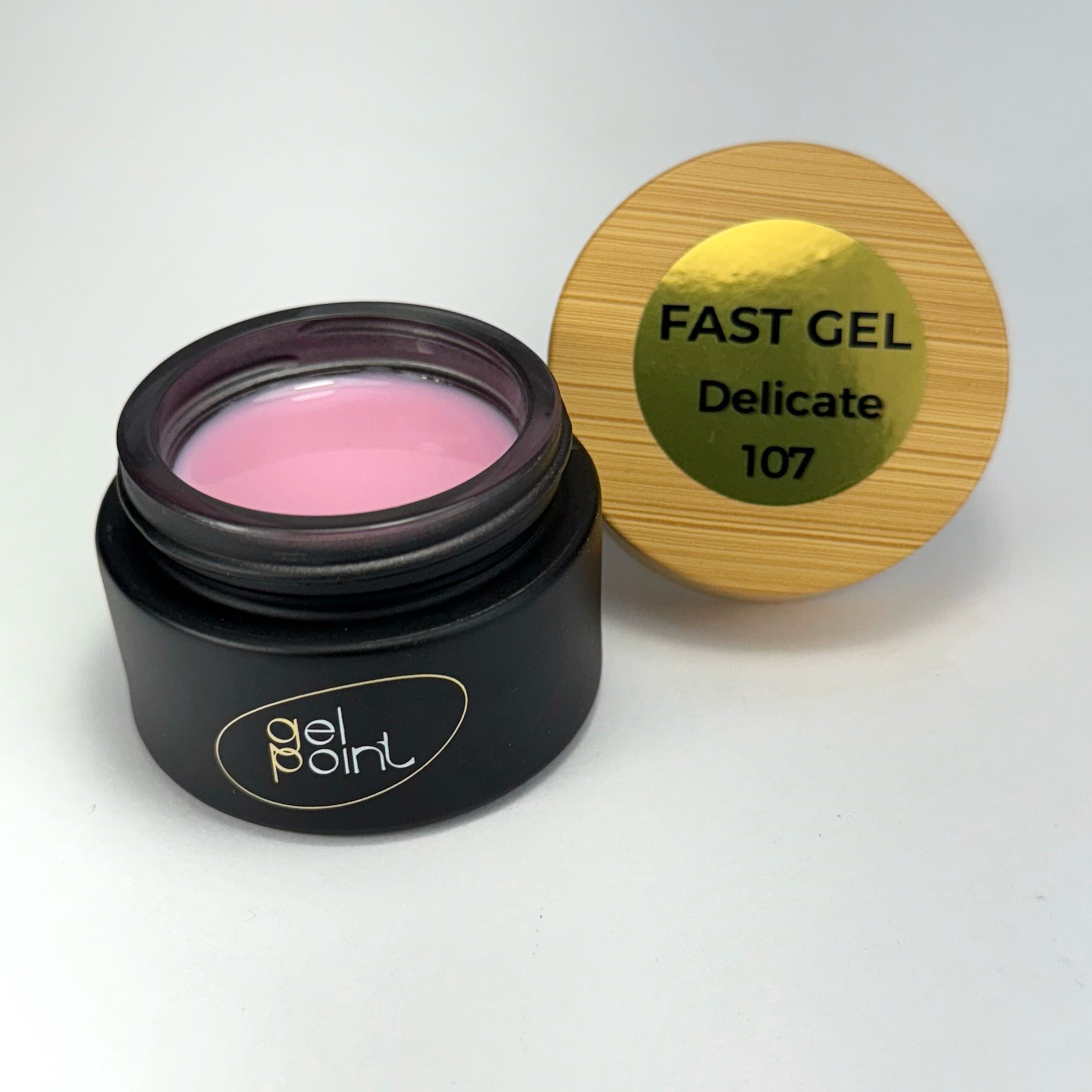 Fast Gel 107 "Delicate" Gel Point Builder Gel, Fast 5 Sec Cure UV/LED Hard Gel for Nail Extension, liquid, Strong Self-Leveling, No Lifting, No Cracks,