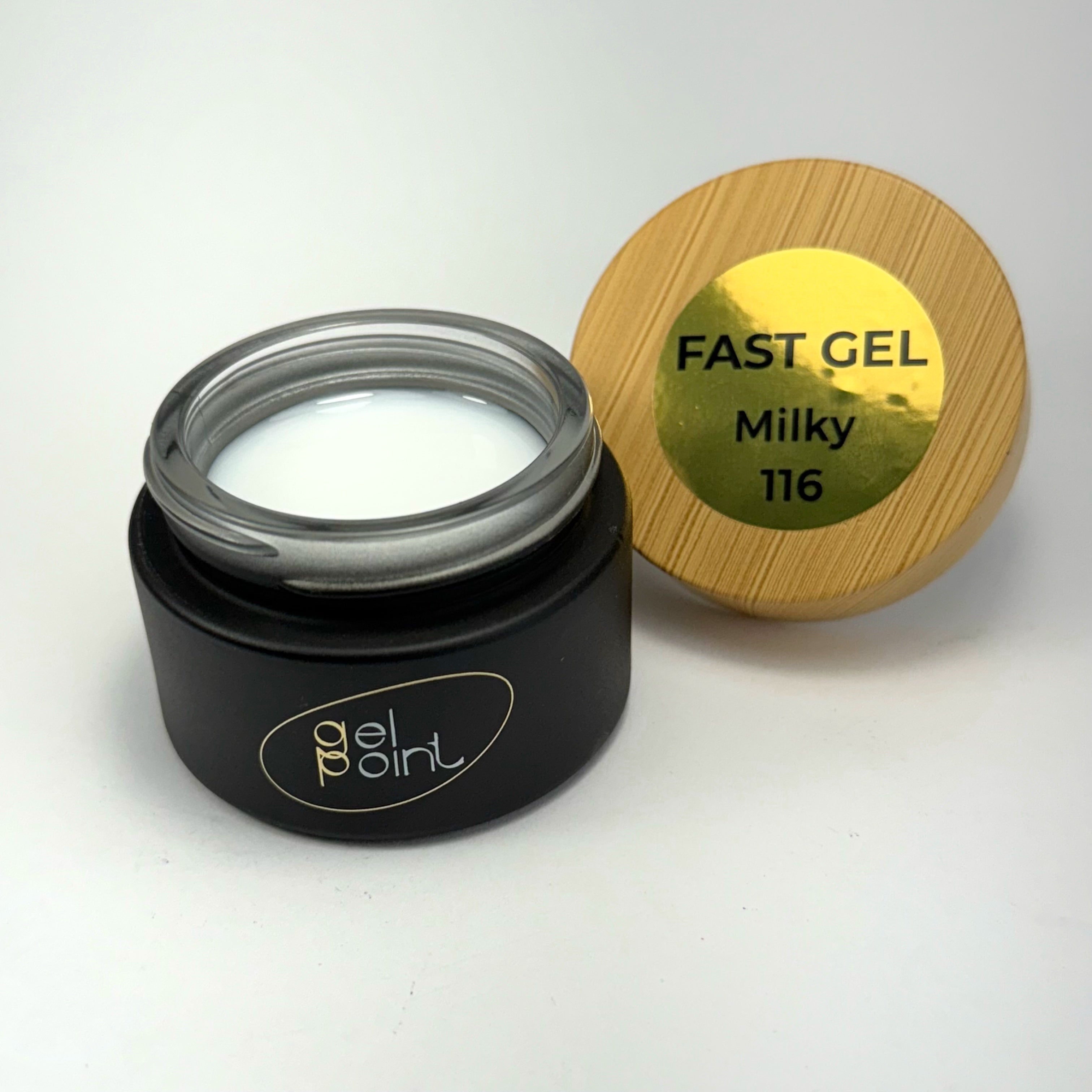 Fast Gel 116 "Milky" Gel Point Builder Gel, Fast 5 Sec Cure UV/LED Hard Gel for Nail Extension, liquid, Strong Self-Leveling, No Lifting, No Cracks,
