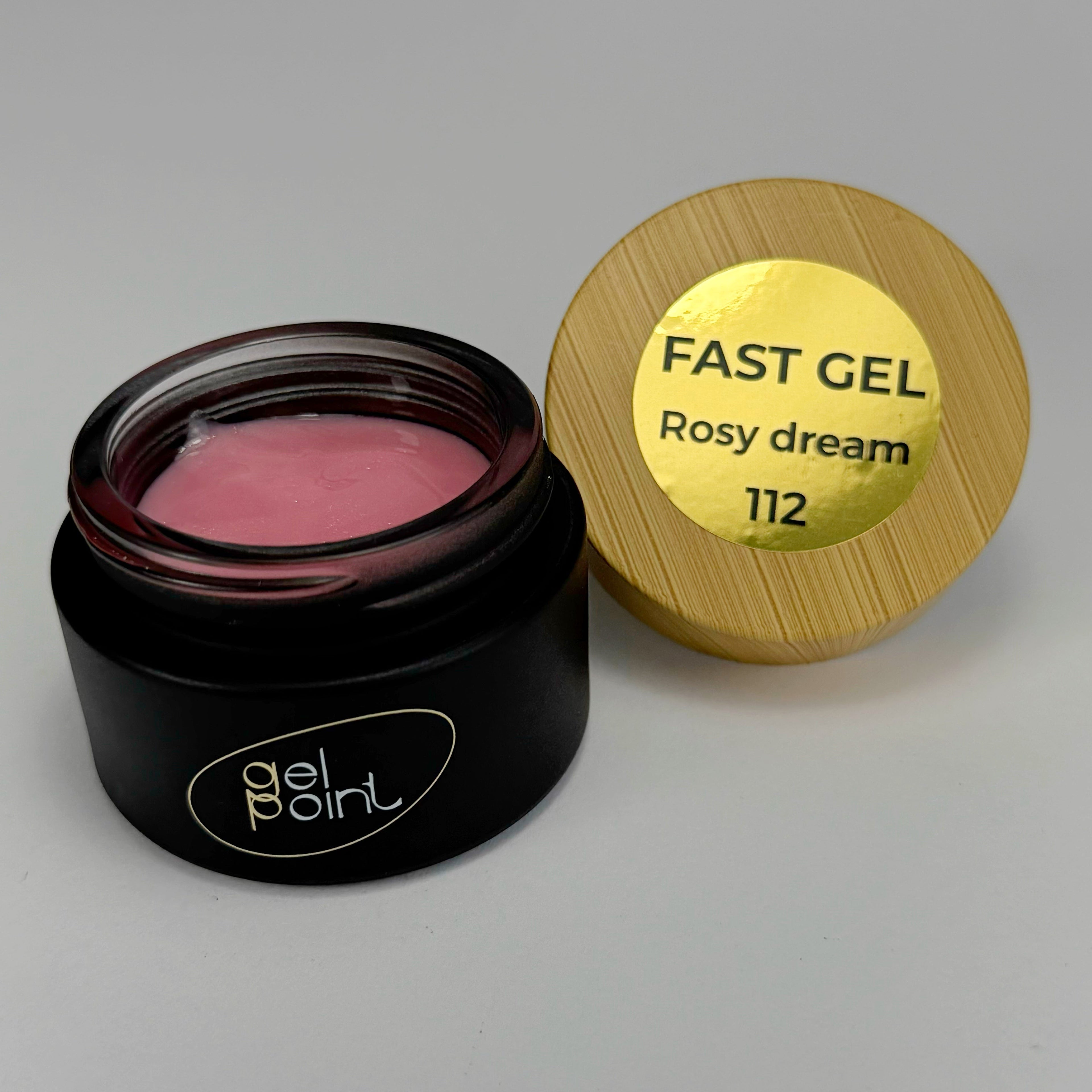 Fast Gel 112 "Rosy Dream" Gel Point Builder Gel, Fast 5 Sec Cure UV/LED Hard Gel for Nail Extension, liquid, Strong Self-Leveling, No Lifting, No Cracks,